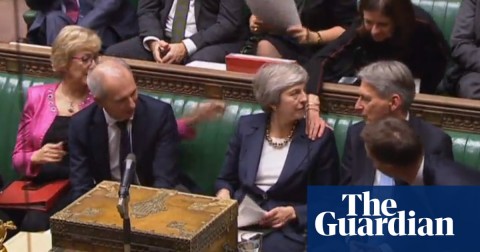 Theresa May is congratulated after opening the five-day debate in the House of Commons. Photo: PA