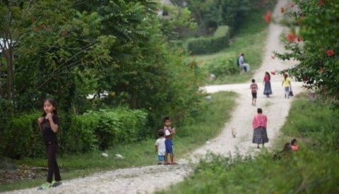 Guatemalan children, part of the immigrant caravan heading to the US