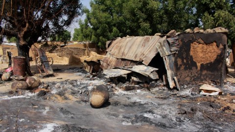  A picture taken Dec. 17, 2018, shows houses burned down by Boko Haram fighters in Maiborti village, Maiduguri, Nigeria. Photo: AFP file