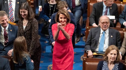 House Democratic Leader Nancy Pelosi enters the House of Representatives for the first day of the 116th US Congress in Washington, Jan. 3, 2019. Photo: J. Scott Applewhite / AP