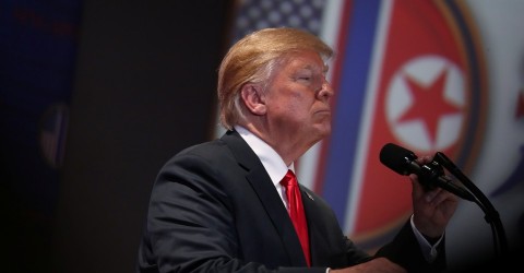 President Donald Trump speaks after his meeting with North Korean Leader Kim Jong Un in Singapore on June 12, 2018. Photo: Jonathan Ernst / Reuters