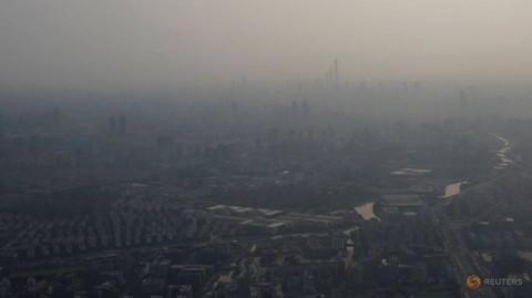 A general view of buildings in Shanghai city amid heavy smog in Shanghai, China