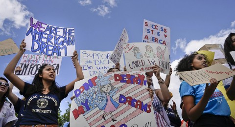 Supporters of Deferred Action for Childhood Arrival program (DACA) demonstrate on Pennsylvania Avenue in front of the White House on Sept. 9. |