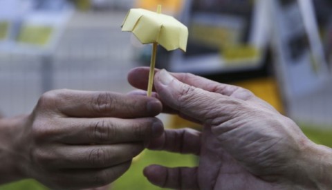 A rally on September 28, 2017 commemorating the third Anniversary of Occupy Central held a moment of silence at 5.58pm to mark the moment police fired tear gas at protestors during Occupy Central