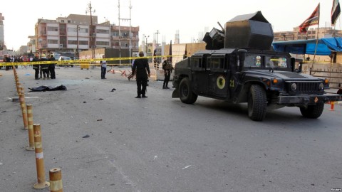 A military vehicle of Iraqi security forces is seen at the site of a suicide bomb attack in Kirkuk, Iraq, Nov. 5, 2017.