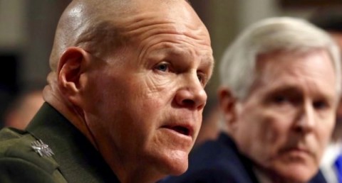 Commandant of the U.S. Marine Corps Gen. Robert Neller (L) testifies during a Senate Armed Services Committee hearing on the decision to open all ground combat units to women, in Washington, February 2, 2016. Photo: Kevin Lamarque/ Reuters