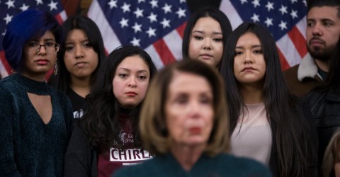 Recipients of the DACA program listened to Representative Nancy Pelosi, the Democratic minority leader, speak at a news conference last month. Credit: Shawn Thew/European Pressphoto Agency