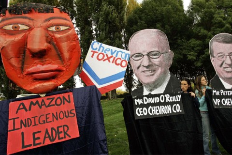 Members of Amazon Watch and Amnesty International picket in front of Chevron Corp. world headquarters in San Ramon, Calif. Photo: Ben Margot / AP