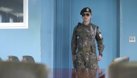 Soldiers in South Korea face the North in in the Joint Security Area in the border village of Panmunjom. Photo: Chris Healy