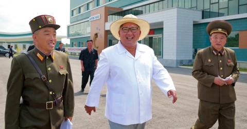 North Korean leader Kim Jong-un inspects a catfish farm in Samchon, South Hwanghae Province. As you can see, he is delighted with the results of his brilliant leadership in the field of domestic fish husbandry. Yonhap News/Newscom via ZUMA