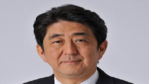 Prime Minister Shinzo Abe delivers a speech in Shimonoseki, Yamaguchi Prefecture, on Sunday. Photo: Kyodo