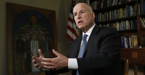 Governor Jerry Brown of California speaks about his goals for the climate summit in San Francisco on Monday. Rich Pedroncelli / AP