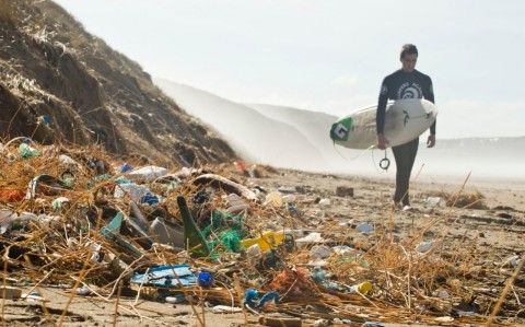 Plastic litter on a beach in Cornwall 