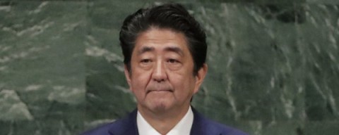 日首相安倍於聯合國演說中提到「朝強化自由貿易體制的目標努力」