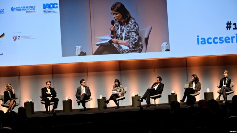 Development officials participate in the opening debate at the International Anti-Corruption Conference at the Bella Centre in Copenhagen, Denmark, Oct. 22, 2018. Photo: Reuters